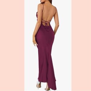 Beautiful Cooper Sexy Mermaid Women's Satin Drape Cowl Neck Floor Length Dress